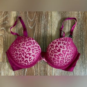 Victoria’s Secret 32DD Very Sexy Push-up Bra NWOT Fuchsia Leopard Print Lace